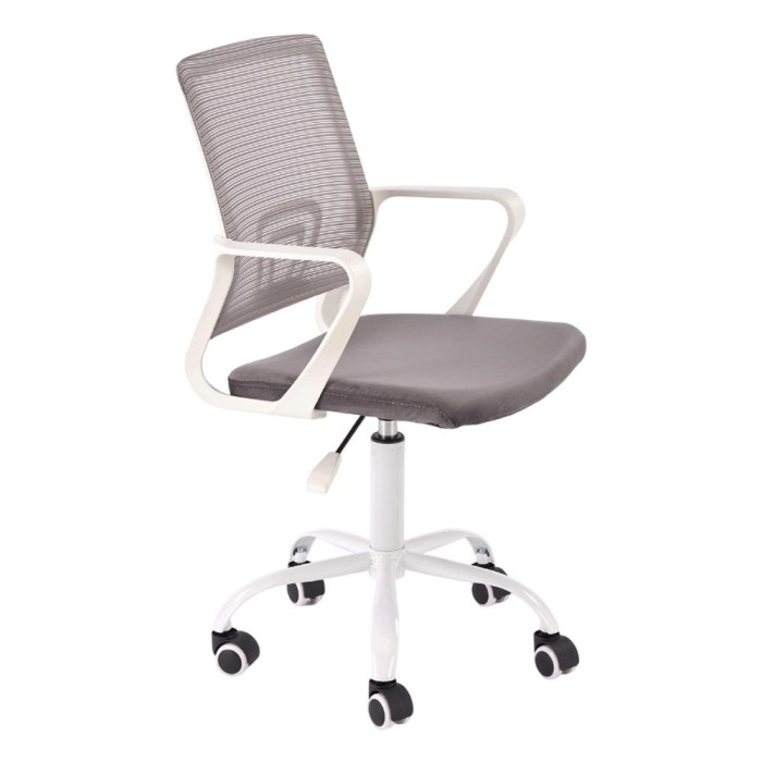 Scaun birou copii HM Frodo, mesh, inaltime reglabila, rotire 360 ,roti pivotante, cadru polipropilena, 80 kg, alb gri