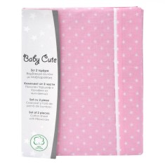 Set Cearceaf cu Față de Pernă Baby Cute, Roz Stele, Bumbac, 2 Piese