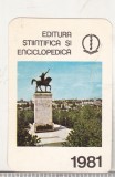 Bnk cld Calendar de buzunar 1981 - Suceava - Statuia lui Stefan cel Mare