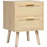 HOMCOM Noptiera pentru Dormitor cu 2 Sertare, Masuta de cafea in Stil Boho Elegante, 40x40x56cm, Culoare Lemn Natur | Aosom Romania