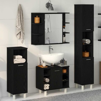 vidaXL Set de mobilier pentru baie 4 pcs Negru 30 x 30 x 179.5 cm 3333047 foto