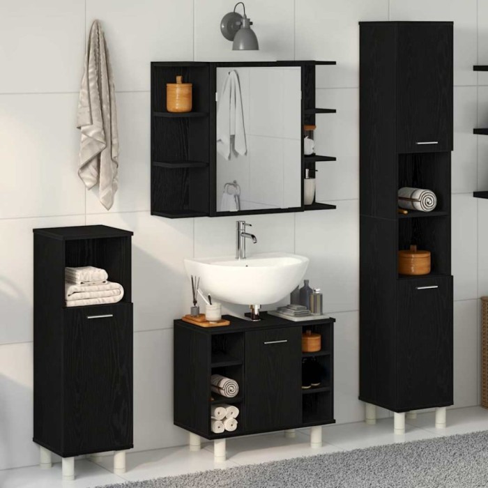vidaXL Set de mobilier pentru baie 4 pcs Negru 30 x 30 x 179.5 cm 3333047