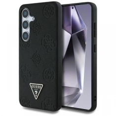 Guess Husa Grained Hot Stamp Peony Pattern Triangle MagSafe Samsung Galaxy S25 Negru