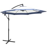 Outsunny Umbrelă de Grădină cu Bază &icirc;n Cruce, Deschidere cu Manivelă și Orificiu de Ventilație, &Oslash;295x194 cm, Albastru | Aosom Romania