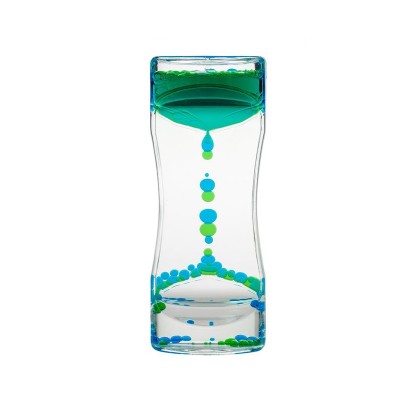 Clepsidra din plastic transparenta cu lichid colorat verde-albastru foto