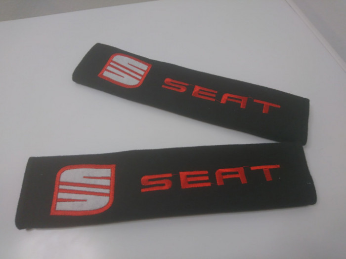 Husa protectie centura de siguranta,SEAT , 23 x 7 cm, neagra, 2 bucati