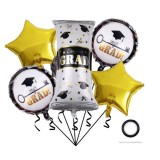 Baloane cu tematica absolvire, flippy, set din 5 baloane, 1 figurina diploma, 2 stele, 2 rotunde, din folie de aluminiu, 70 x 40 cm, aer si heliu, aur