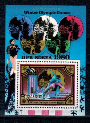 DPR Korea 1980 - JO Lake Placid patinaj artistic, medaliati, col foto
