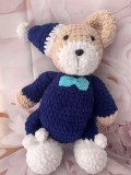 Cumpara ieftin Jucarie de plus Ursulet Marty, lucrata manual, handmade, textil, albastru/bej/alb, 30 cm