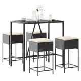 vidaXL Set mobilier bar de grădină cu perne, 5 piese, negru, poliratan