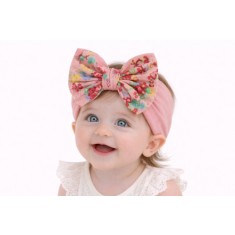 Bentita roz somon lata cu fundita inflorata