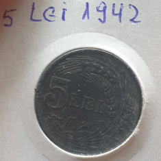 Moneda veche Regatul Romaniei 5 Lei 1942 in stare foarte buna