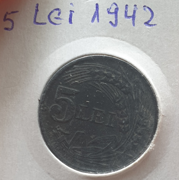 Moneda veche Regatul Romaniei 5 Lei 1942 in stare foarte buna