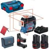 Bosch GLL 3-80 C + 1600A019R8 - Nivela laser cu linii 30 m valiza speciala + Set 2 acumulatori si incarcator Li-Ion 12 V 2 Ah