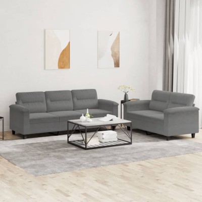 vidaXL Set de canapele cu perne, 2 piese, gri &amp;icirc;nchis, microfibră 3202340 foto
