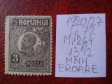 1920- Romania- Ferd. b. mic Mi264-EROARE-pata spate cap-MNH-RAR, Nestampilat