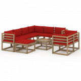 VidaXL Set mobilier de grădină, 10 piese, cu perne, roșu
