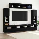 VidaXL Set de 8 unități TV de perete cu LED din stejar negru și lemn prelucrat