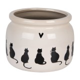 Cumpara ieftin Ghiveci flori ceramica bej neagra Pisicute 20x15 cm