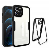 Husa iPhone 12 Pro Max 360 grade silicon TPU transparenta Negru