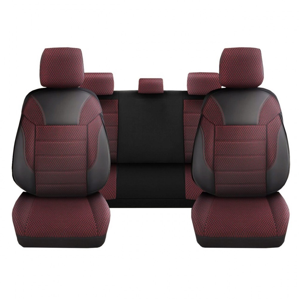 Set Huse Scaune Auto pentru Volkswagen Golf 5 - DeluxeBoss Classico,  bancheta rabatabila fractionata, 11 piese, rosu - negru | Okazii.ro