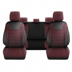 Set Huse Scaune Auto pentru Renault Clio - DeluxeBoss Classico, bancheta rabatabila fractionata, 11 piese, rosu - negru