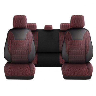 Set Huse Scaune Auto pentru Jeep Grand Cherokee - DeluxeBoss Classico, pentru bancheta rabatabila fractionata, 11 piese, negru rosu foto