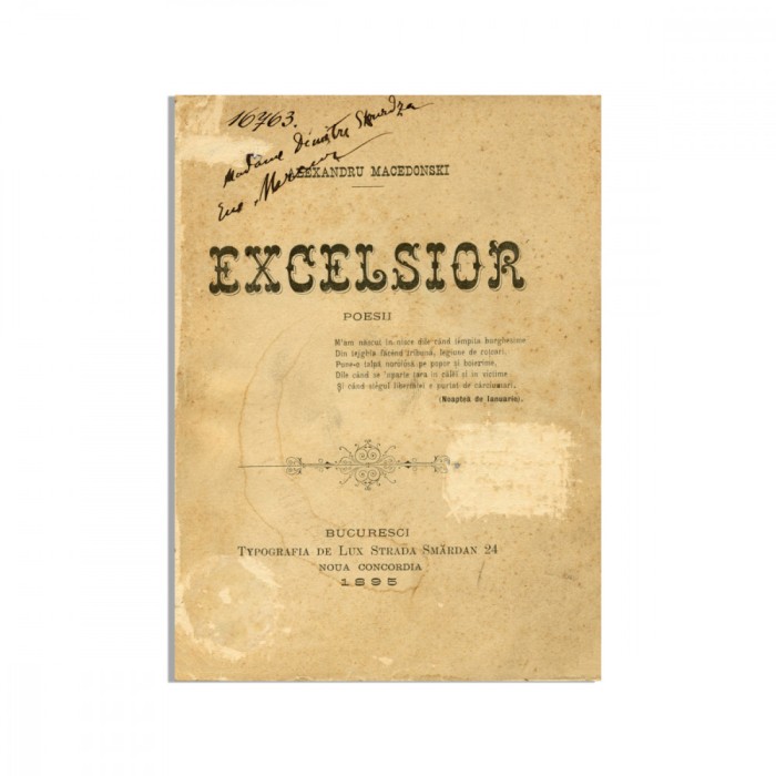 Al. Macedonski, Excelsior, cu dedicație către Doamna D. A. Sturdza, 1895 - Piesă rară