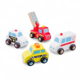 Set 4 vehicule din lemn pentru copii, New Classic Toys