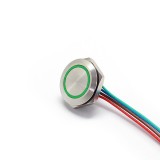 Buton Push Metalic, 12-24V DC, 19mm, fara Retinere, Led Verde, conector 4 fire 20cm