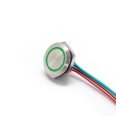 Buton Push Metalic, 12-24V DC, 19mm, fara Retinere, Led Verde, conector 4 fire 20cm