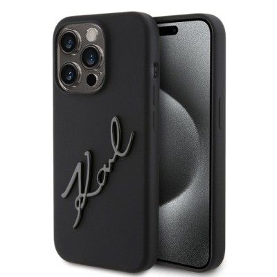 Husa pentru iPhone 15 Pro - Karl Lagerfeld Silicone (KLHCP15LSKSBMCK) - Karl Script foto
