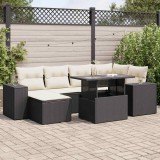 vidaXL Set canapele de grădină cu perne, 7 piese, negru, poliratan