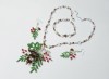Set Bijuterii Handmade Mărgele Roșu Verde, Holly Ilex, Con Brad, Colier, Cercei, Brățară, Cadou Unicat