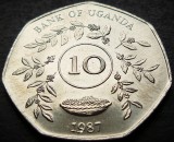 Moneda exotica 10 SHILLINGS - UGANDA, anul 1987 * cod 5116 B = UNC, Africa