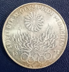(A1065) MONEDA DIN ARGINT GERMANIA - 10 MARK 1972, LIT. D, OLIMPIADA DE LA MUNCHEN