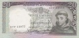 Bancnota Portugalia 20 Escudos 1964 - P167b UNC