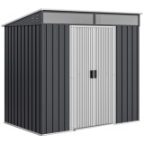 Outsunny Magazie 6,5 x 4 FT din metal galvanizat cu fundatie pentru gradina, Depozit cu incuietoare pentru unelte, Gri