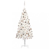 vidaXL Brad de Crăciun pre-iluminat artificial, set globuri alb 210 cm 3077635