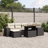 vidaXL Set canapele de grădină cu perne, 7 piese, negru, poliratan