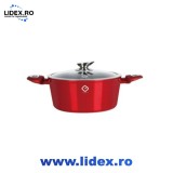 Cratita din aluminiu placata cu ceramica marmorata cu capac Grunberg GR8824, compatibila cu plita inductie, 24x12cm, 4.30l