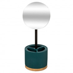 Oglinda X3 cu suport cosmetice Colors, 5five, Ø 14 x 35 cm, polirasina/bambus, turcoaz