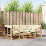 vidaXL Set Canapele Exterior Lemn Acacia Textilene Alb Crem Perne Masa 7 Piese Gradina