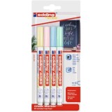 Marker Edding 4085, cu creta lichida, varf rotund 1-2 mm, alb, 4 culori pastel, blister