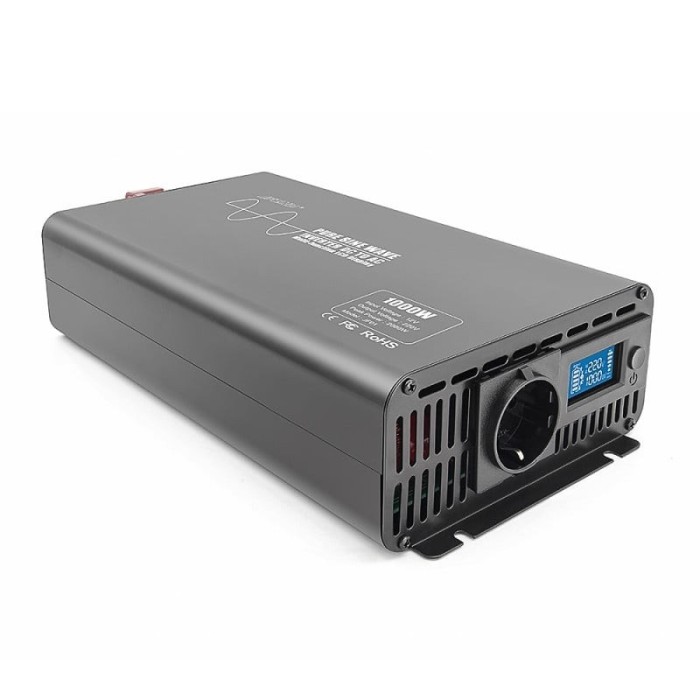 Invertor de putere cu undă sinusoidală pură Techstar&reg;, DC 12V la AC 220V, Afișaj LCD, 1000w, Pretabil Rulota, Autorulota, Camper, Barca, Casa independ