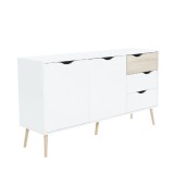 Cumpara ieftin Comoda, 2 usi, 4 sertare, din pal stejar sonoma alb, Oslo, 147x39x81 cm