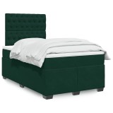 vidaXL Pat box spring cu saltea, verde &icirc;nchis, 120x190 cm, catifea 3290867