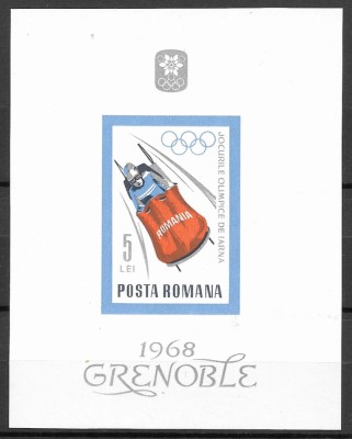 Romania 1967 - J.O. de iarna Grenoble, colita ned. nestampilata, MNH, LP 658 foto