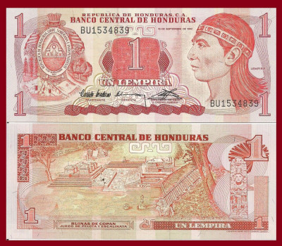 HONDURAS █ bancnota █ 1 Lempira █ 1992 █ P-71 █ UNC █ necirculata foto