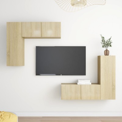 Gossi set de dulapuri tv, 4 piese, stejar sonoma, lemn prelucrat foto